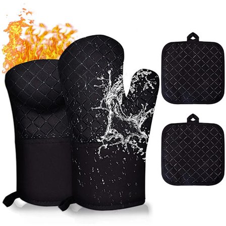 4 st ugnsvantar grytunderlägg set 300°C Silikon Värmebeständiga Bakhandskar Ugnsvantar Värmebeständiga Bakhandskar, Svart