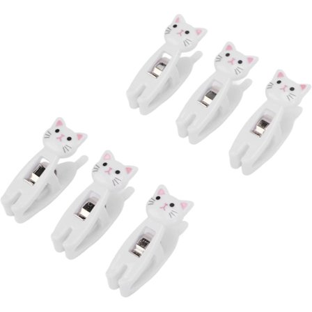 Katteposeklemmer 6 stk., Plastik Tegneserie Dyr Chip Klemmer Snack Klemmer Chip Pose Klemme til Fødevareopbevaring Tøjlinesklemmer (Hvid)