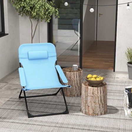 Foldestol Havestol Justerbar Ryglæn Campingstol Pude 120 Kg Mesh Blå