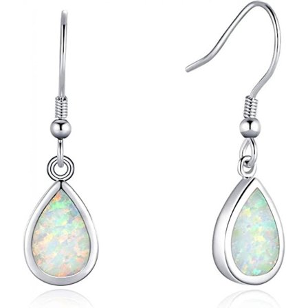 Fancime Opal Hängande Örhängen i Sterling Silver - Tåreformade Hängande Örhängen med Haken - Födelsedagssmycke för Kvinnor och Flickor