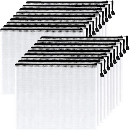 Plastiknet lynlåspose 9x13 tommer, ekstra stor vandafvisende lynlåspose til skoleartikler, puslespil og spil organiseringsopbevaring--