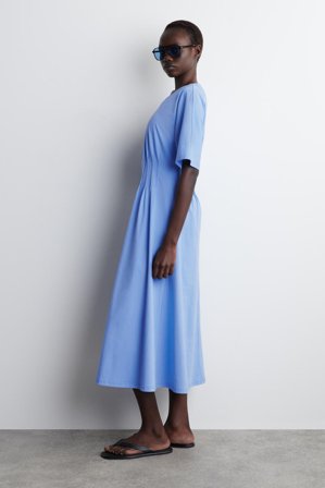 COS Women's Abito Midi In Cotone Con Pieghe in Blu