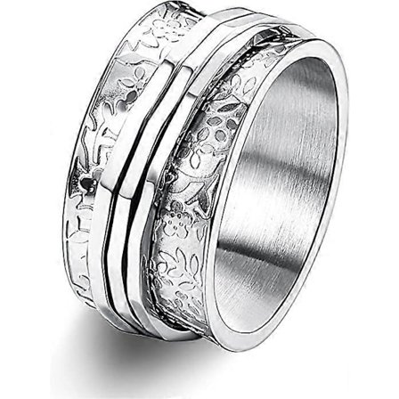 Rostfritt Stål Blomma Carving Spinner Ring Daisy Fidget Band Ringar Måne Stjärna Onda Ögon Kors Ångest Ring för Kvinnor Män-US5