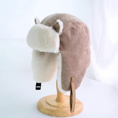 Dame Vinter Aviator Hat med Søde Katteører Fashion Soldier Aviator Ørevarmer Udendørs Ski Hat Spænde Lukning 56-58cm