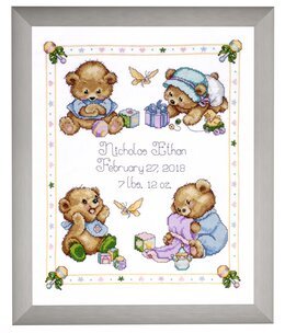 Broderipakke Fødselsbilde Bjørnunger - Design Works Crafts