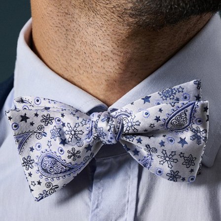 Laço Para Atar em Seda Paisley Azul e Branco para homens - Laços para atar