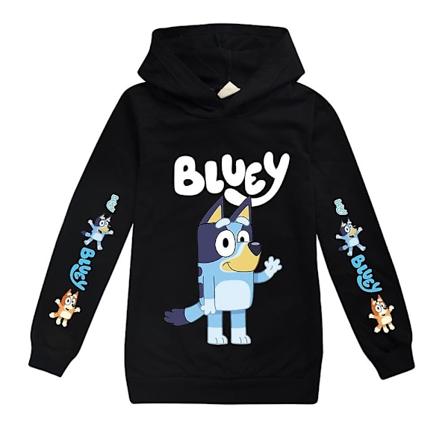 Bingo Bluey Hoodie med Tegneserieprint til Børn Casual Trøje Sort Black 11-12 Years