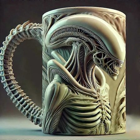Xenomorph Krus Formet Krus Termisk Overførsel Flad 3D Effekt Kaffekop 500ml