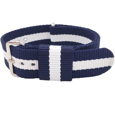 Nato-rannekello naisille 18 mm hopeinen solki sininen valkoinen