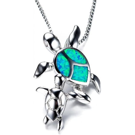 925 Sterling Silver Blå Lab Opal Sköldpadda Halsband Hänge