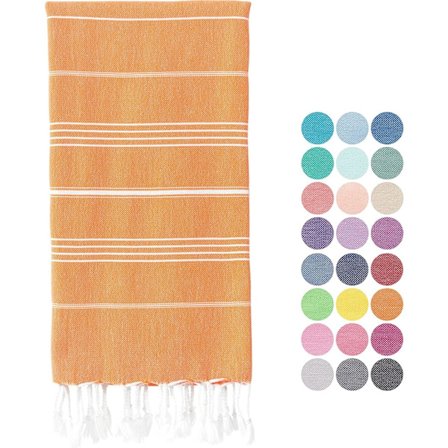 Strand - Badehåndkle i tyrkisk bomull til bad, spa, badstue, hammam, reise, yoga, treningsstudio, yacht, laken, teppe, 100 x 180 cm (oransje)
