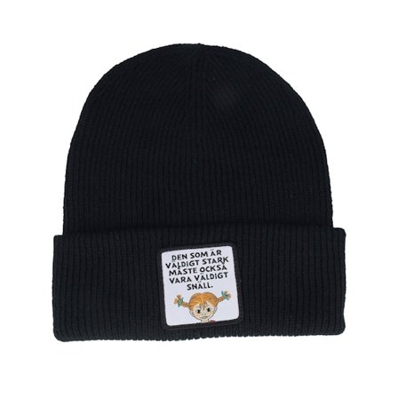 Pippi Långstrump - Svart cuff Beanie - Den Som Är Stark Patch Black Soft Cuff @ Hatstore