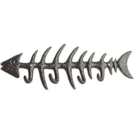 Stilfuld Støbejerns Knagerække Fiskeben Dekorativ Vægmonteret Håndklædeholder Med 4 'fiske' Kroge - Inkluderer Skruer Og Rawplugs - Brun