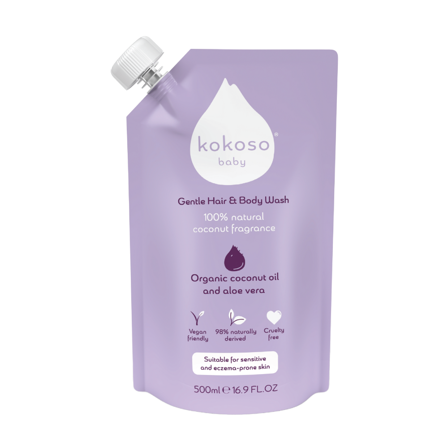 Kokoso Baby Gentle Hair & Body Wash Refill Pouch, 500 ml