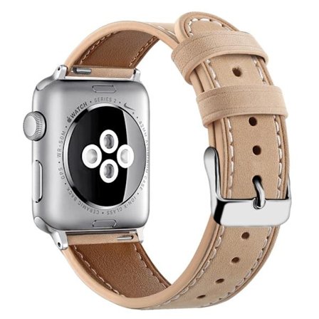 Apple Watch (45mm) Top Layer Cowhide Aitoa Nahkaa Rannekellon Nauha - Apricot