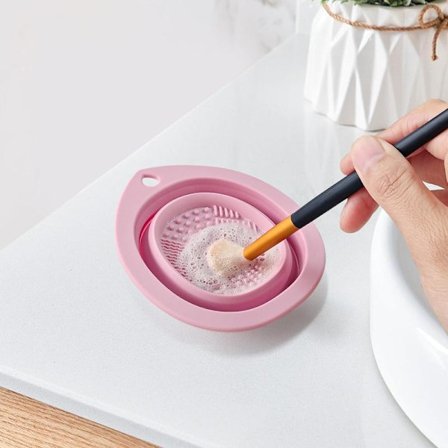 Foldbar makeupbørsterenser i silikone, børsterenseskål, bærbart rengøringsværktøj til makeupbørster (Pink)