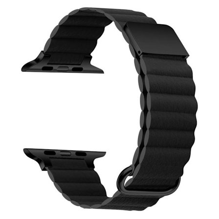 Apple Watch Series 8 (45mm) / Watch Ultra litchi-tyylinen aito nahkaranneke - Musta Solki / Musta