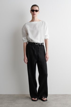 COS Lniana Bluzka Z Wiązaniem in Biały