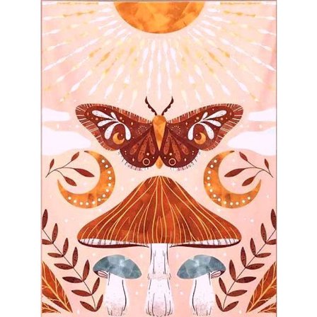 Full Diamond Butterfly 5D DIY Diamond Art Set Sol och Måne Målad Rund Diamantkonst Svampar Dekoration (12x16 tum)