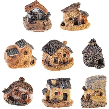 8-pack Miniatyr Stenhus för Fe-trädgård, Resin Byhus Fe-trädgårdssatser Figurer, Mini Fe-stuga Fe-trädgårdssatser Dockhustillbehör