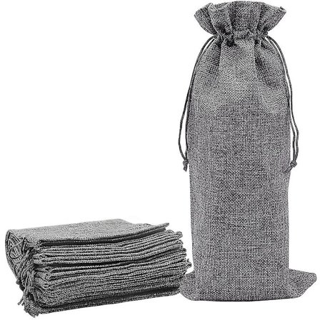 12-pak Jute Vinpose Hessian Flaske Gavepose Trekkstreng