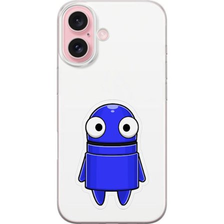 Yhteensopiva Puhelinkuori Apple Apple iPhone 16 Sininen piirretty hahmo, jossa on suuret silmät ja ystävällinen ilme minimalistisessa muotoilussa