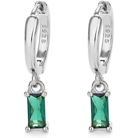 Sølvfargede dråpeøredobber for kvinner med smaragd og cubic zirconia, tåreformede