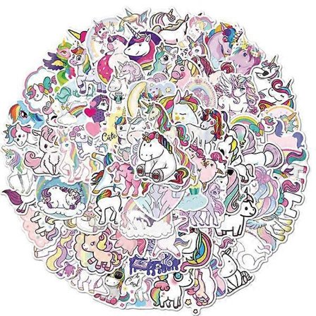 Enhjørningklistremerker - 50 stk. enhjørningklistremerker