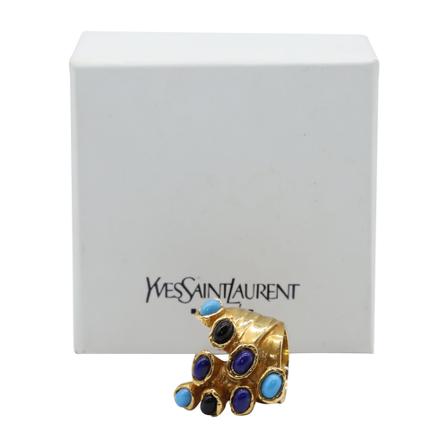 Yves Saint Laurent Vintage Pre-Owned Arty Glass Ring in Gold Metal Gul, Dame Vintage Smykker, Størrelse: ONE Size