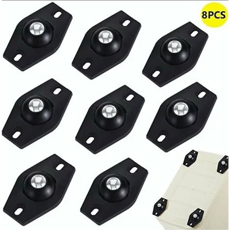 8 kappaleen sarja mustia itseliimautuvia ruostumattomasta teräksestä valmistettuja liikkuvia alustoja pyörillä