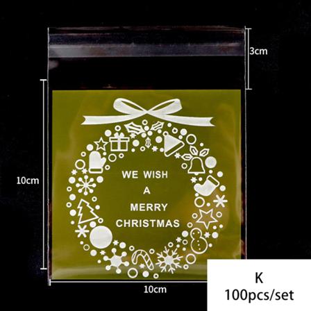 100st/pack Merry Christmas Cookie Candy Självhäftande Påsar Bak