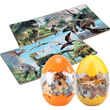 Dinosaur Puslespil, Træpuslespil 60 Brikker Puslespil til Børn 3 År + Dinosaur Legetøj 2 Pakker Drenge Piger Gave