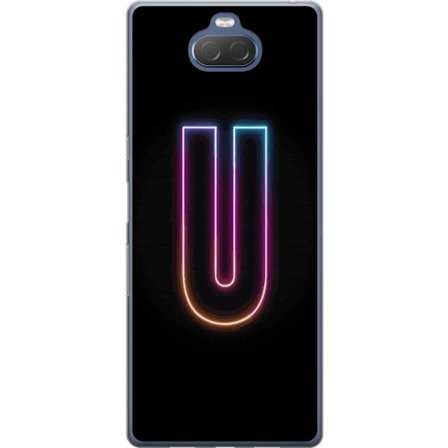 Yhteensopiva Puhelinkuori Sony Sony Xperia 10 Plus Minimaalinen neonkirjain U kirkkaalla valaistustehosteella mustaa taustaa vasten