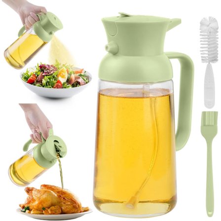 550ML Matoljesprøyte - 2 i 1 Glassflaske - for Varmluftsfrityr - med Silikon Bakebørste & Flaskebørste, Grønn