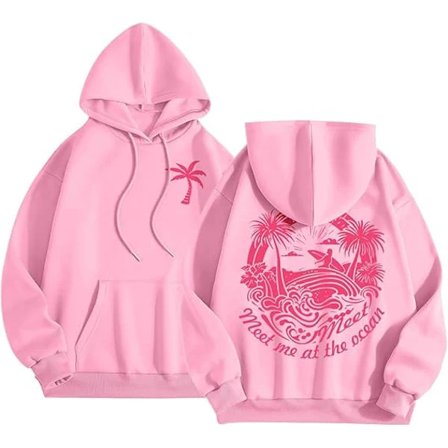 Palm Puff Hoodie Oversized Långärmad Tröja med Bokstavstryck för Tonårstjejer Y2k Hoodie Mode Tröja med Dragsko och Fickor Rosa-A Rosa-A Rosa-A S