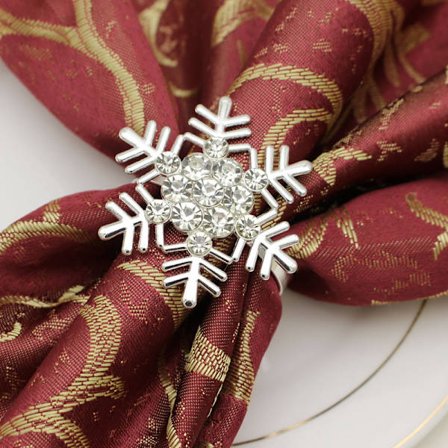 6 stk snøfnugg julenisse serviettring, snøfnugg, sløyfe, tre,