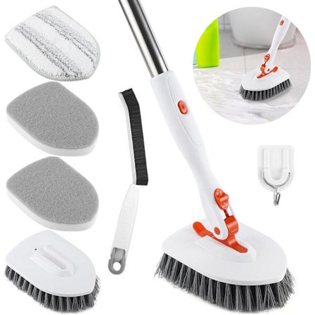 Badeværelsesbruserrensningsbørste, 3 i 1 132 cm Lang Skaft Skrubbebørste med Låst Hoved, til Badeværelse Køkken Kar Fliser Vask