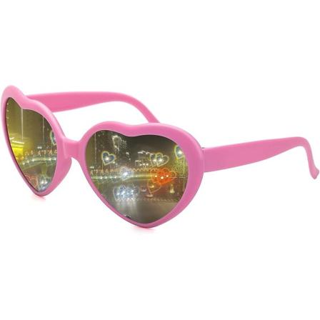 Hjärtformade Solglasögon för Kvinnor Män Festival Party Rave Ljusförändrande Hjärteffekt Diffraktionsglasögon UV400 Skydd Rosa Pink