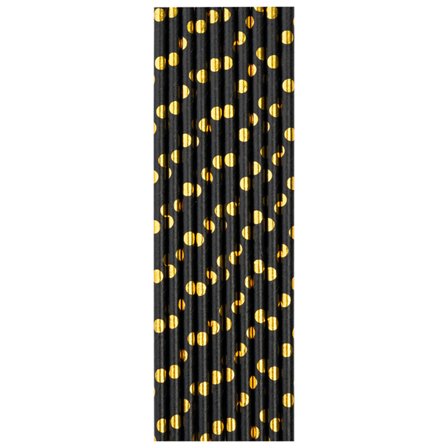 Sugrör Prickiga Svart & Guld 10-pack