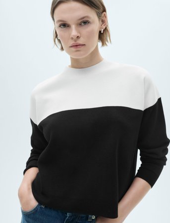 Mango Two-Tone Sweater With Perkins Neck - Black - S