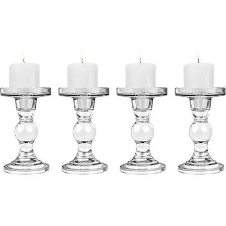 [4 stk Glasslysestaker, (8 * 8,5 * 11,5 cm) Lysestake med rund base, Stabil Konisk Lysestake