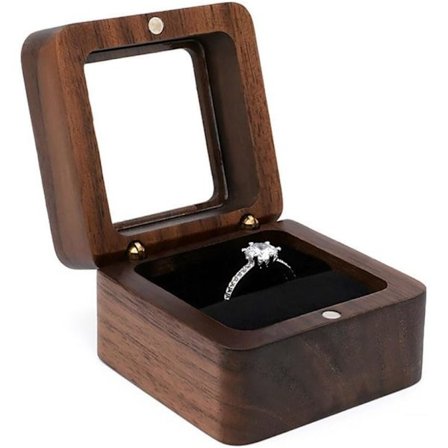 Puinen sormuslaatikko kosintaan | Sormuslaatikko vihkiseremoniaan | Sormuslaatikko | Kihlasormuslaatikko | Puinen sormuslaatikko (neliö - yksi lokero)