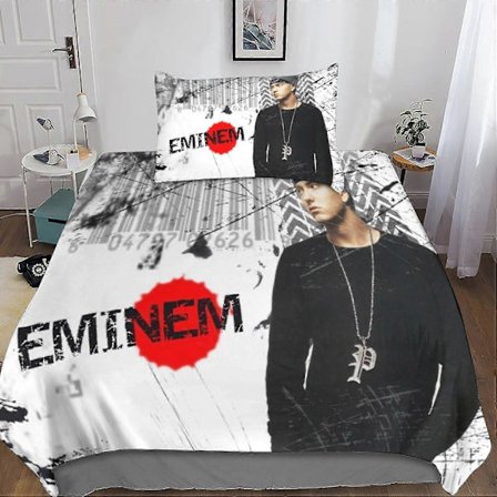 Eminem Sengesæt Rapper Dynebetræk med Pudebetræk 3D Printet Mikrofiber Sengetøj, til Voksne Børn Piger med Lynlåslukning 2 Dele Enkelt