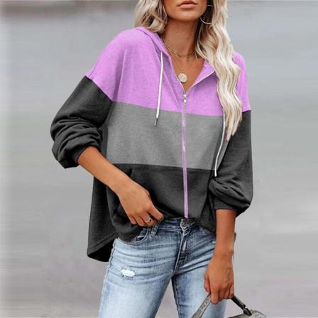 Kvinnor Färgblock Med Fickor Sweatshirt Full Zip Baggy Hoodies