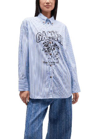 GANNI Stripe Cotton Oversized Shirt Skjortor Dam Blå 38