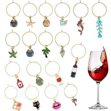 Vinglas Charms Ringe - Pakke med 18 Genanvendelige Glasmarkører