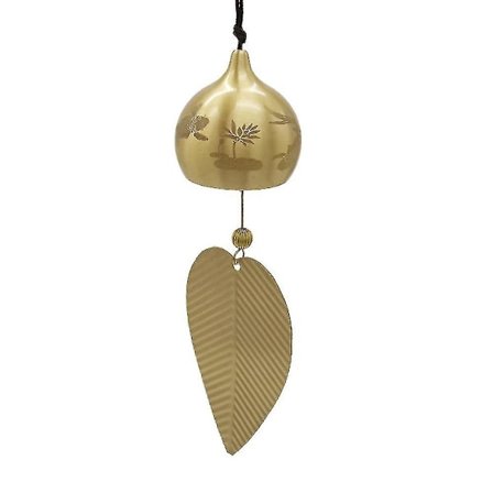 Guld Blads Hængende Klokke Til Held, Velstand Og Sikkerhed - Vindklokke Til Vindue, Dør, Hjem - Feng Shui Klokke