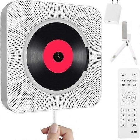 Bärbar CD-spelare med Bluetooth, väggmonterat ljudsystem för hemmet med FM-radio och fjärrkontroll