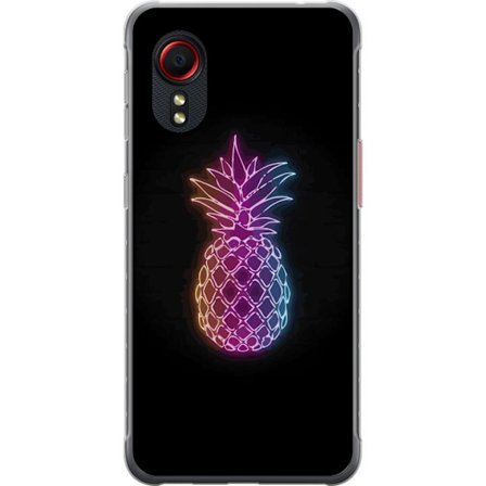 Kompatibelt Mobilskal till Samsung Samsung Galaxy Xcover 5 Neonillustration av ananas i färgglatt ljus mot svart bakgrund