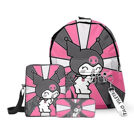 Suurikapasiteettinen reppu, koululaukku, olkalaukku, penaali, kolmiosainen setti, Cartoon Kuromi -reppu, koululaukku teini-ikäisille, ala- ja 
